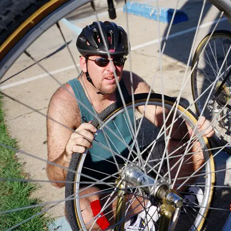 Photo of bike wheels and tires.