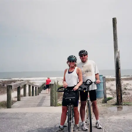 Our first time biking together - on Jacksonville Beach.