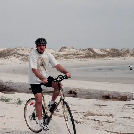 Jim's first long bike ride -- on Jax Beach.