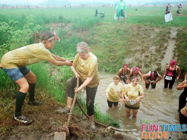 The rope pulls at mud runs require a good deal of upper body strength. 